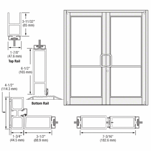 White KYNAR Paint Custom Pair Series 800 Durafront Medium Stile Offset Pivot Entrance Doors for Surface Mount Door Closers