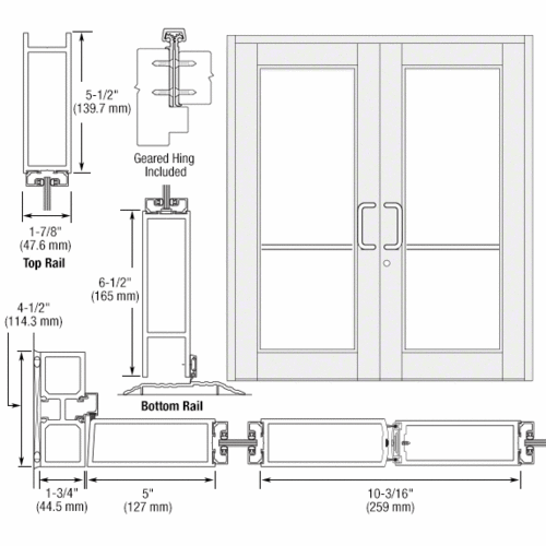 White KYNAR Paint Custom Series 850 Durafront Wide Stile Geared Hinge Entrance Doors for Surface Mount Door Closers