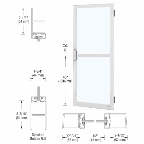 White KYNAR Paint Custom Size Single Series 250 Narrow Stile Butt Hinge Entrance Door With Panic for Surface Mount Door Closer