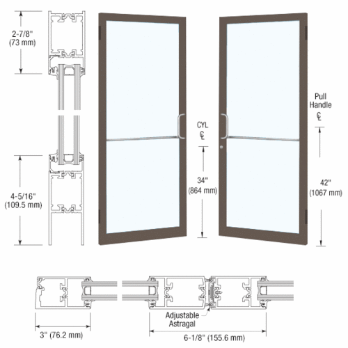 Bronze Black Anodized Custom Pair Series 250T Narrow Stile Butt Hinge Thermal Entrance Doors for Surface Mount Door Closers