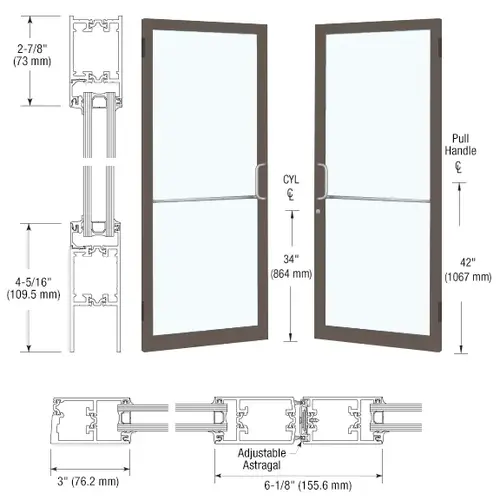 CRL-U.S. Aluminum 1D22522 Bronze Black Anodized Custom Pair Series 250T Narrow Stile Butt Hinge Thermal Entrance Doors for Surface Mount Door Closers