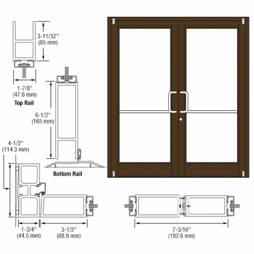 Bronze Black Anodized Custom Pair Series 800 Durafront Medium Stile Offset Pivot Entrance Doors for Surface Mount Door Closers