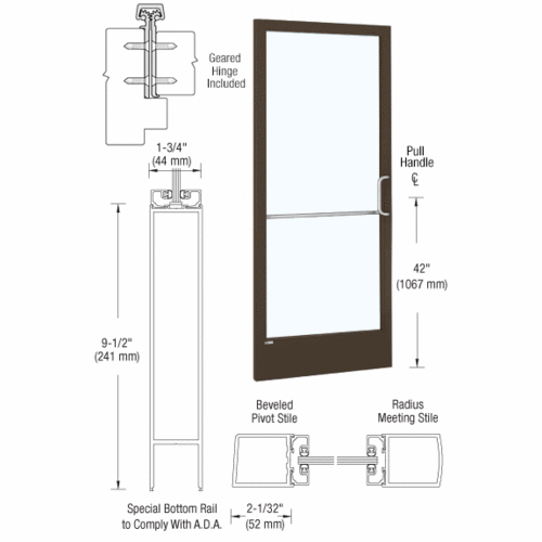 CRL-U.S. Aluminum DG22822R136 Bronze Black Anodized Standard Single 36" x 84" Series 250 Narrow Stile Geared Hinge Right Side Latch Inactive Leaf of Pair for Surface Mount Door Closers