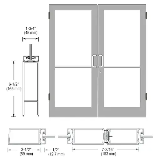 CRL-U.S. Aluminum SR42511L096 Clear Anodized Pair 96" x 84" Series 400 Medium Stile Left Side Latch Butt Hinged Showroom Doors for Surface Mount Door Closers