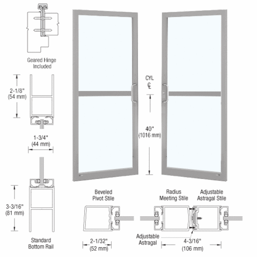 CRL-U.S. Aluminum DZ22811 Clear Anodized Custom Pair Series 250 Narrow Stile Geared Hinge Entrance Doors For Panics and Surface Mount Door Closers