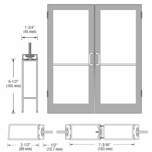 Clear Anodized Pair 96" x 84" Series 400 Medium Stile Right Side Latch Butt Hinged Showroom Doors for Surface Mount Door Closers