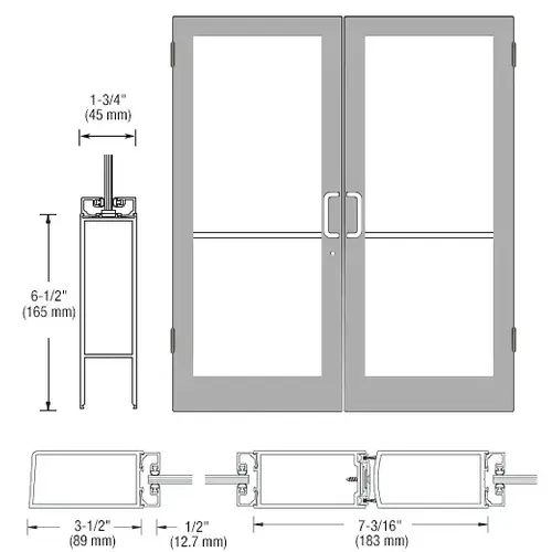 CRL-U.S. Aluminum SR42511R096 Clear Anodized Pair 96" x 84" Series 400 Medium Stile Right Side Latch Butt Hinged Showroom Doors for Surface Mount Door Closers