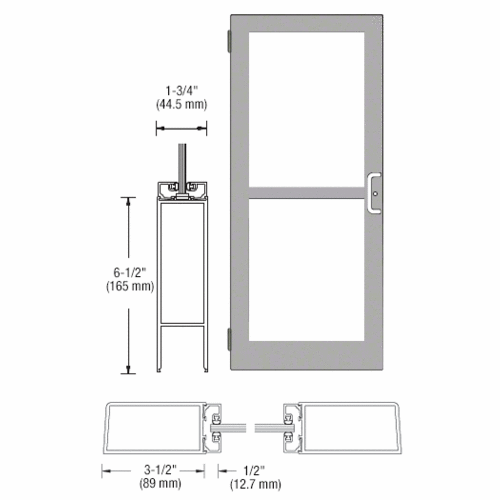 Clear Anodized 400 Series Medium Stile (LHR) HLSO Single 3'0 x 7'0 Offset Hung with Butt Hinges for Surf Mount Closer Complete Panic Door with Std. Panic and Bottom Rail for 1" Glass with Standard MS Lock and Bottom Rail