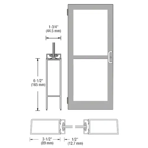 CRL-U.S. Aluminum DZ41511R036 Clear Anodized 400 Series Medium Stile (LHR) HLSO Single 3'0 x 7'0 Offset Hung with Butt Hinges for Surf Mount Closer Complete Panic Door with Std. Panic and Bottom Rail