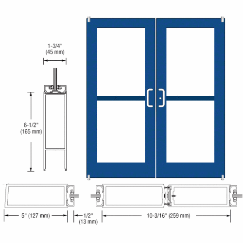 Custom KYNAR Paint Custom Pair Series 550 Wide Stile Offset Pivot Entrance Doors For Panics and Surface Mount Door Closers