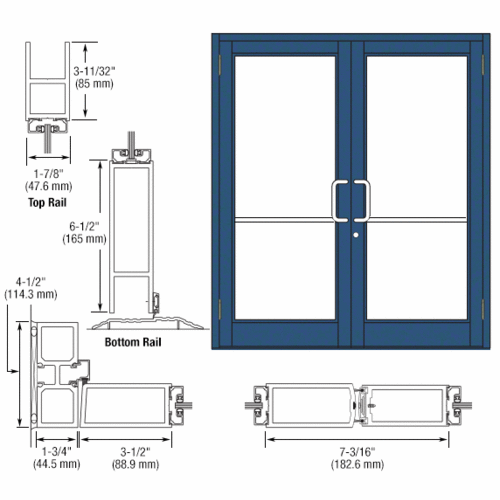 Custom KYNAR Paint Custom Pair Series 800 Durafront Medium Stile Butt Hinge Entrance Doors for Surface Mount Door Closers