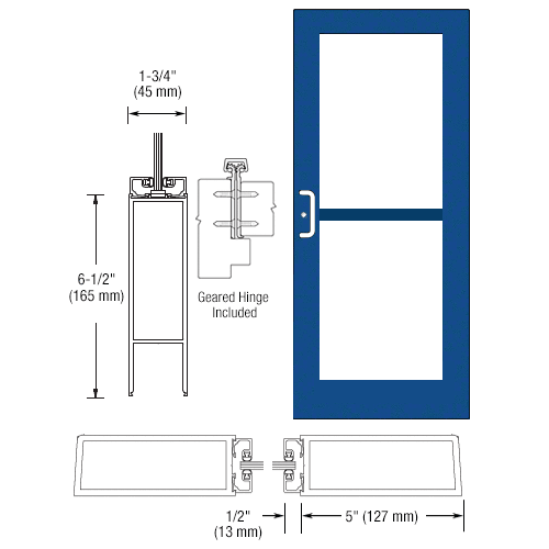 Custom KYNAR Anodized Custom Single Series 550 Wide Stile Geared Hinge Entrance Door For Panic and Surface Mount Door Closer