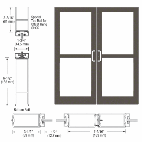 CRL-U.S. Aluminum DZ42722 Class I Bronze Black Anodized Custom Pair Series 400 Medium Stile Center Pivot Entrance Doors For Panics and Overhead Concealed Door Closers