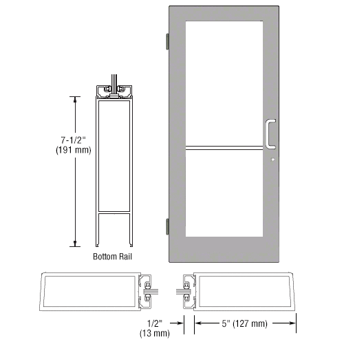 CRL-U.S. Aluminum HE51511R036 Clear Anodized 550 Series Wide Stile (LHR) HLSO Single 3'0 x 7'0 Offset Hung with Butt Hinges for Surf Mount Closer Complete Door/Std. MS Lock, 7-1/2" Std. Bottom Rail