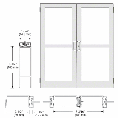 CRL-U.S. Aluminum DZ42552 White KYNAR Paint Custom Pair Series 400 Medium Stile Butt Hinged Entrance Door With Panics for Surface Mount Door Closers