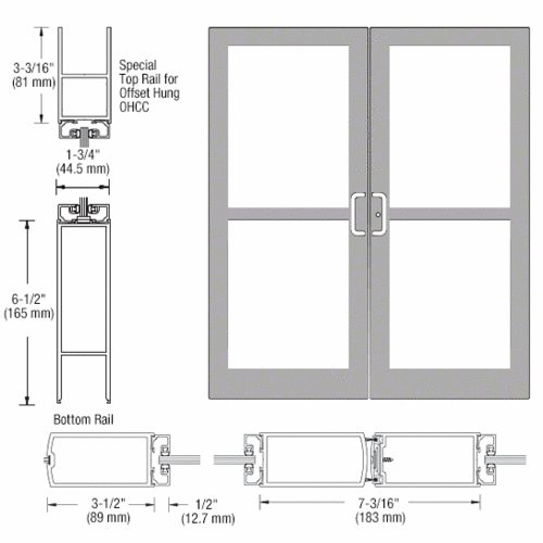 CRL-U.S. Aluminum DZ42711 Clear Anodized Custom Pair Series 400 Medium Stile Center Pivot Entrance Doors For Panics and Overhead Concealed Door Closers