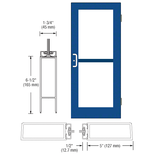 CRL-U.S. Aluminum DZ51571 Custom KYNAR Paint Custom Single Series 550 Wide Stile Butt Hinged Entrance Door For Panics and Surface Mount Door Closers