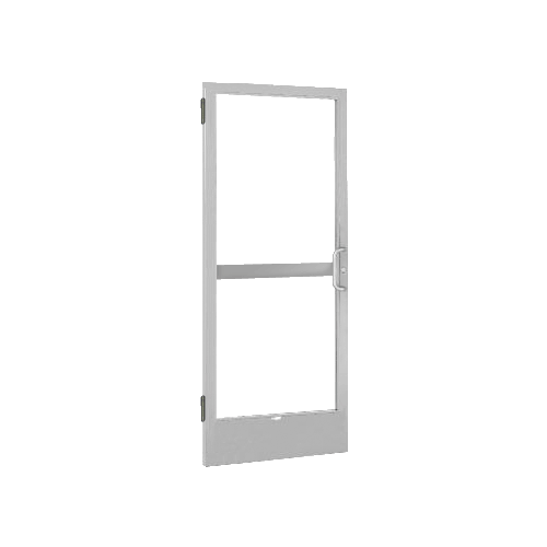 Clear Anodized 250 Series Narrow Stile (LHR) HLSO Single 3' x 7' Offset Hung with Butt Hinges for Surf Mount Closer Complete Panic Door with Standard Panic and 9-1/2" Bottom Rail