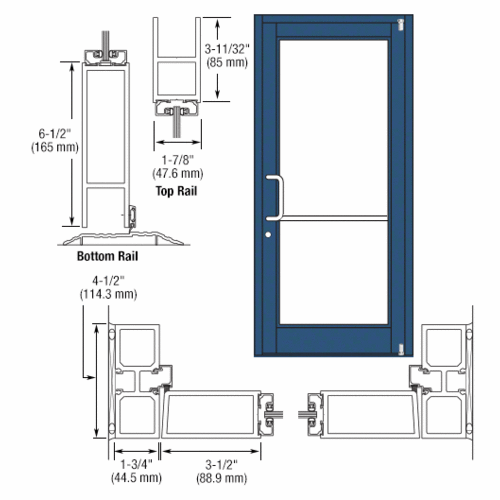 Custom KYNAR Paint Custom Single Series 800 Durafront Medium Stile Offset Pivot Entrance Door for Surface Mount Door Closer