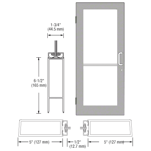 CRL-U.S. Aluminum 1DC51511R036 Clear Anodized 550 Series Wide Stile (LHR) HLSO Single 3'0 x 7'0 Offset Hung with Butt Hinges for Surf Mount Closer Complete Door for 1" Glass with Standard MS Lock and Bottom Rail