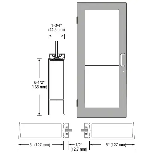 CRL-U.S. Aluminum 1DC51511R036 Clear Anodized 550 Series Wide Stile (LHR) HLSO Single 3'0 x 7'0 Offset Hung with Butt Hinges for Surf Mount Closer Complete Door for 1" Glass with Standard MS Lock and Bottom Rail