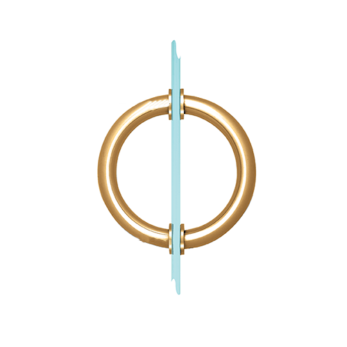 Gold Plated 5-1/8" Tubular Back-to-Back Circular Style Brass Shower Door 3/4" Diameter Pull Handles