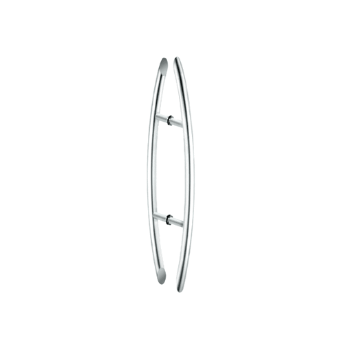 Polished Stainless Glass Mounted Crescent Mid-Mount Back-to-Back Pull Handle - 18" (457 mm)
