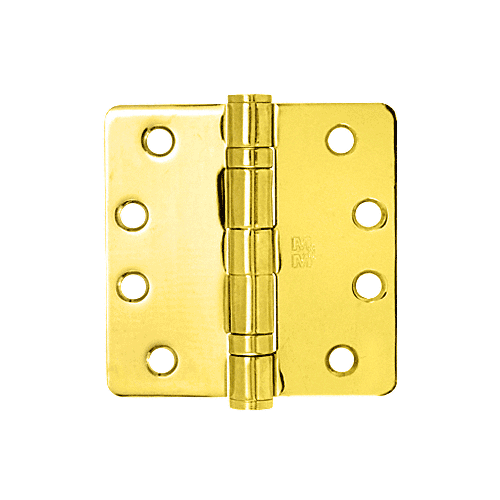 Polished Brass 4" x 4" Commercial Bearing Hinge - 1/4" Radius