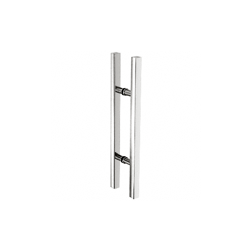 Polished Stainless Glass Mounted Square Ladder Style Pull Handle with Round Mounting Posts - 24" Overall Length
