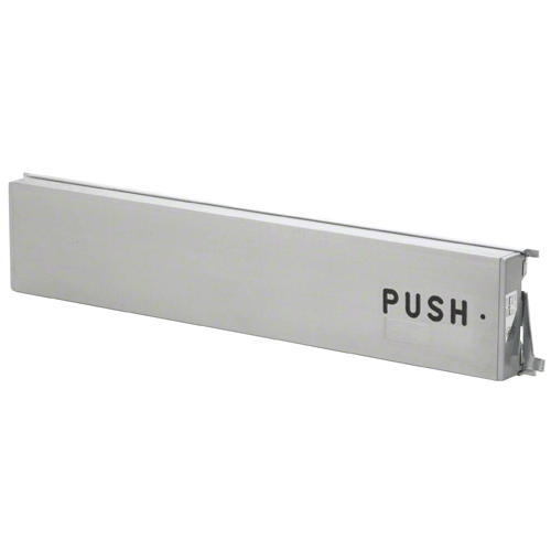 Model 3185 Mid-Panel Concealed Vertical Rod Exit Device with Top Latch "PUSH" Engraved on Push Pad Aluminum Finish Right Hand Reverse Bevel
