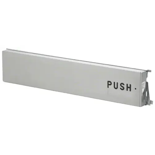 Model 3185 Mid-Panel Concealed Vertical Rod Exit Device with Top Latch "PUSH" Engraved on Push Pad Aluminum Finish Right Hand Reverse Bevel