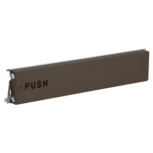 Dark Bronze Model 3186 Mid-Panel Concealed Vertical Rod Exit Device "PUSH" Engraved on Push Pad Hex Bolts at Both Latch Points Left Hand Reverse Bevel
