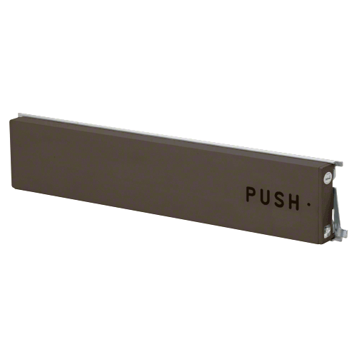 Dark Bronze Model 3186 Mid-Panel Concealed Vertical Rod Exit Device "PUSH" Engraved on Push Pad Hex Bolts at Both Latch Points Right Hand Reverse Bevel