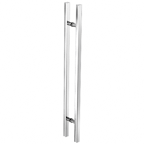 Polished Stainless Glass Mounted Square Ladder Style Pull Handle with Round Mounting Posts - 60" Overall Length