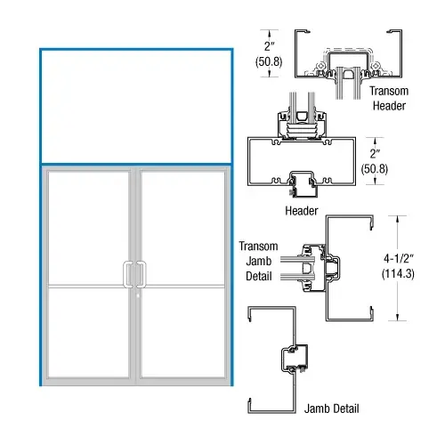 Clear Anodized Class 1 Transom Double Door Frame for Doors with Continuous Gear Hinge and Surface Mount Closers