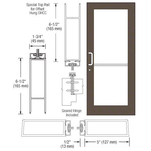 CRL-U.S. Aluminum DC51922 Bronze Black Anodized Custom Single Series 550 Wide Stile Geared Hinge Entrance Door for Overhead Concealed Door Closer