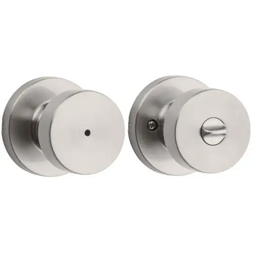 Pismo Knob with Round Rose Privacy Lock with 6AL Latch and RCS Strike Satin Nickel Finish