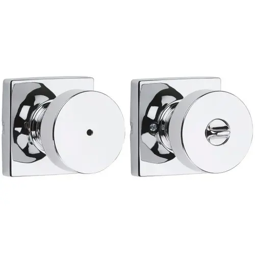 Pismo Knob with Square Rose Privacy Lock with 6AL Latch and RCS Strike Bright Chrome Finish