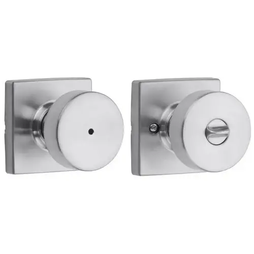 Pismo Knob with Square Rose Privacy Lock with 6AL Latch and RCS Strike Satin Chrome Finish