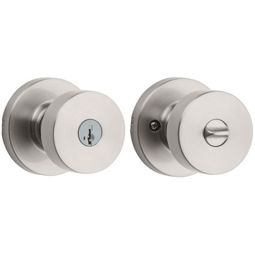 Pismo Knob with Round Rose Entry Lock SmartKey with 6AL Latch and RCS Strike Satin Nickel Finish