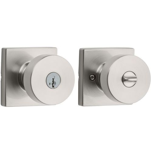 Pismo Knob with Square Rose Entry Lock SmartKey with 6AL Latch and RCS Strike Satin Nickel Finish