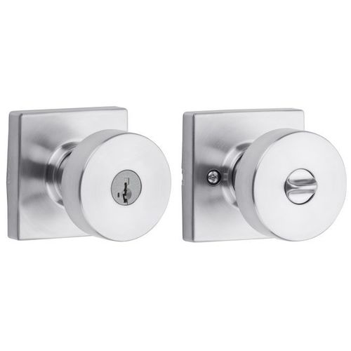 Pismo Knob with Square Rose Entry Lock SmartKey with 6AL Latch and RCS Strike Satin Chrome Finish