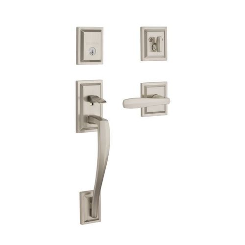 Complete Single Cylinder Torrey Pines Sectional Handleset By Torrey Pines Lever and Square Rose with Smart Key Satin Nickel Finish