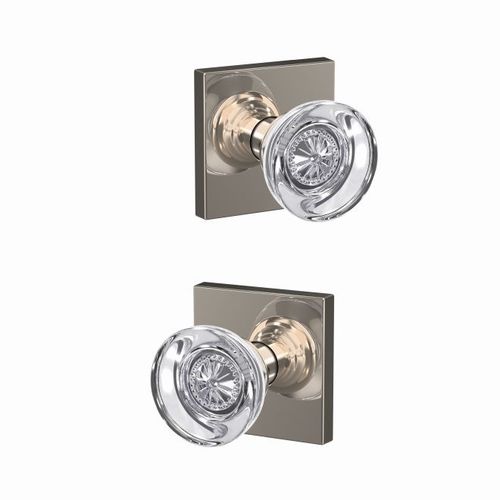 Hobson Knob with Collins Rose Passage and Privacy Lock with 16600 Latch and 10027 Strike Bright Nickel Finish