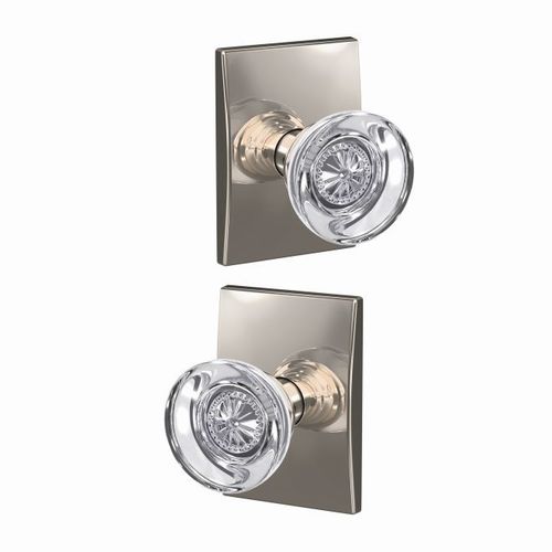 Hobson Knob with Century Rose Passage and Privacy Lock with 16600 Latch and 10027 Strike Bright Nickel Finish