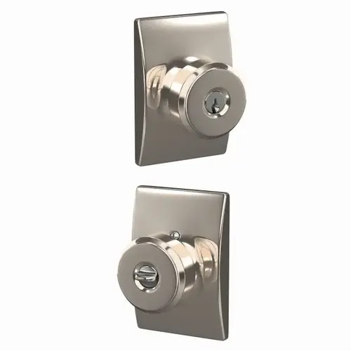 Bowery Knob with Century Rose Keyed Entry Lock C Keyway with 16086 Latch and 10027 Strike Bright Nickel Finish