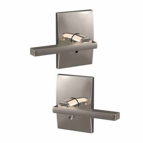 Latitude Lever with Century Rose Passage and Privacy Lock with 16600 Latch and 10027 Strike Bright Nickel Finish