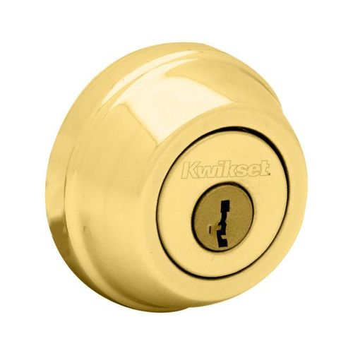 Single Cylinder Deadbolt SmartKey with New Chassis with RCAL Latch and RCS Strike Bright Brass Finish