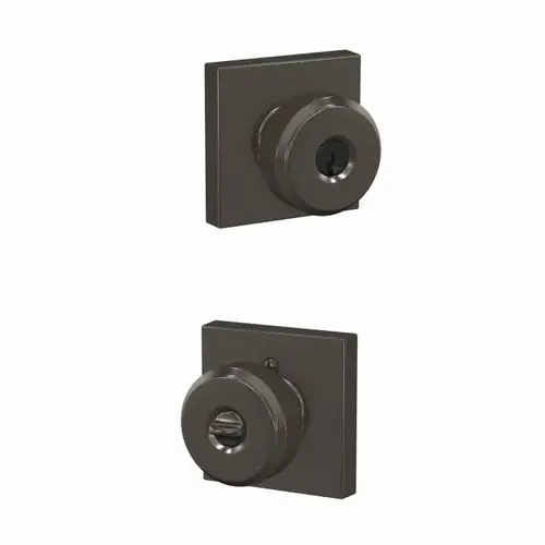 Bowery Knob with Collins Rose Keyed Entry Lock C Keyway with 16086 Latch and and 10027 Strike Black Stainless Finish