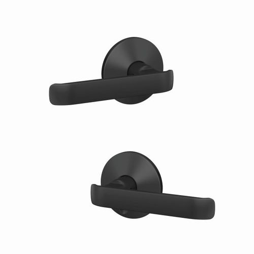 Clybourn Lever with Kinsler Rose Passage and Privacy Lock with 16600 Latch and 10027 Strike Matte Black Finish